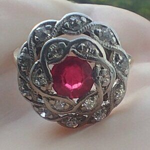 Estate Antique Art Deco Eduardian Gold Diamond Ruby Star Set Ring approx sz 7